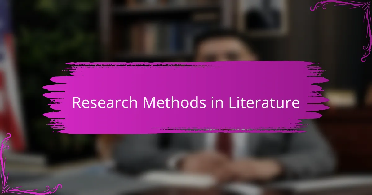 Research Methods in Literature